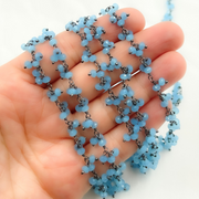 Blue Chalcedony Cluster Dangle 3.5mm Oxidized Wire Chain.